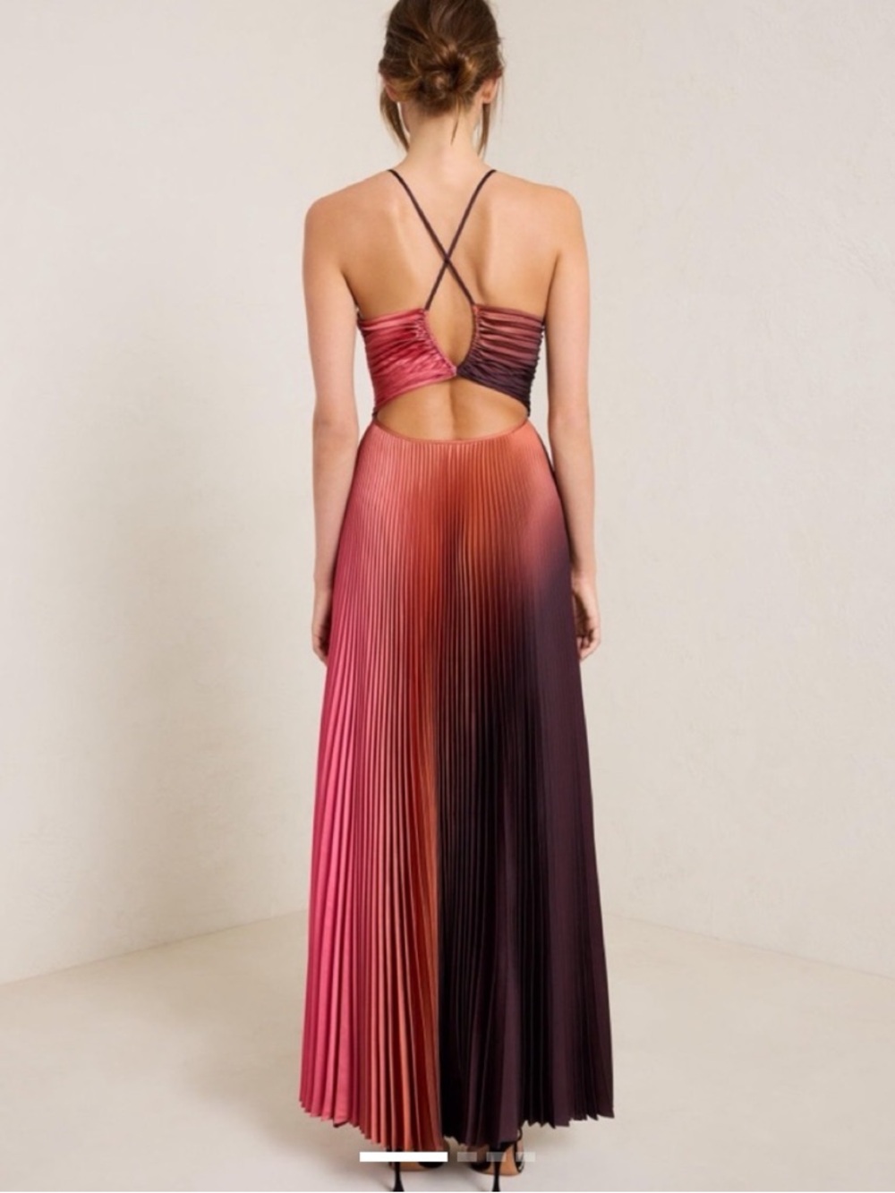 A.L.C. Pleated Ombré Maxi Dress Size 10 Crisscross Back Cutout Worn Once - Picture 2 of 10